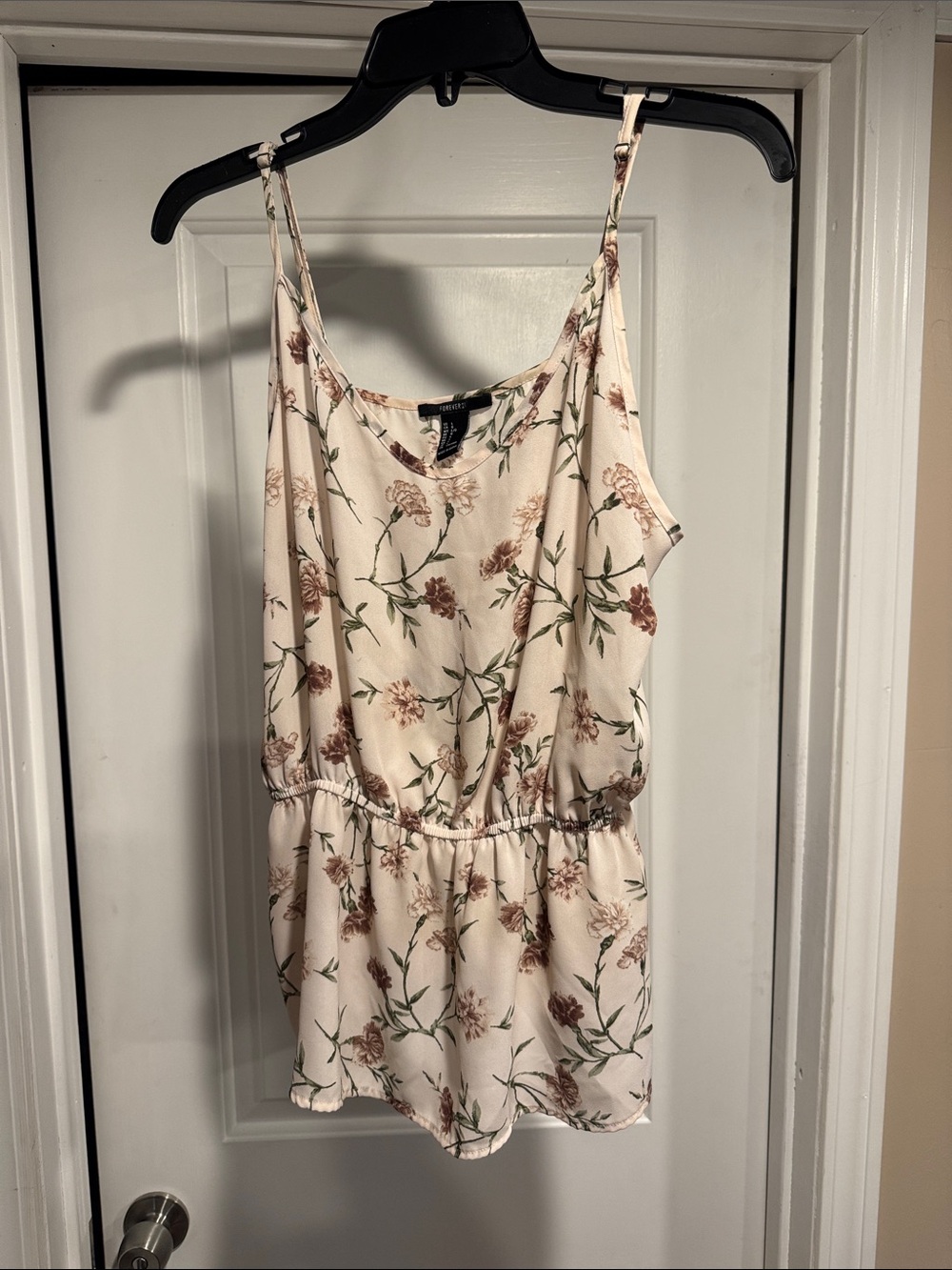 Forever 21 Size Large Floral Cream Spaghetti-Strap Sheer lightweight Women's